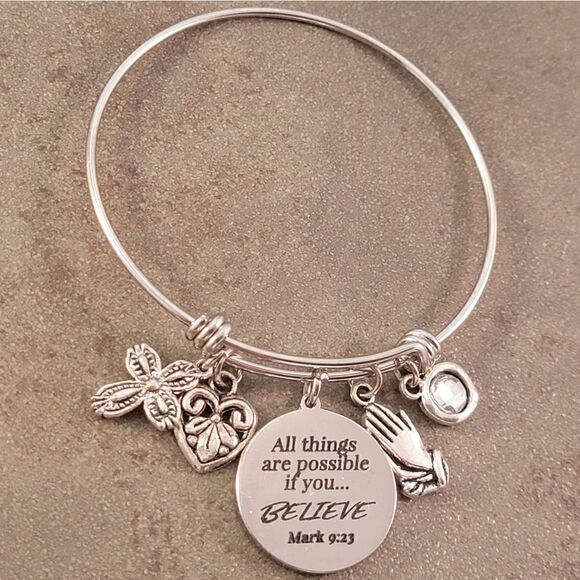 Expandable Believe All Things Are Possible Saying Charm Bracelet - Picture 2 of 2